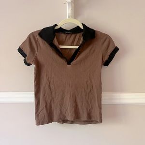 Brandy/John Galt brown collared tshirt